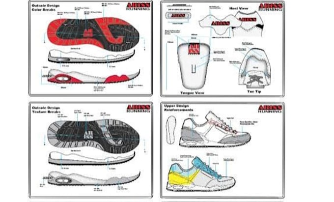 create shoe tech packs, sneaker design and factory drawing