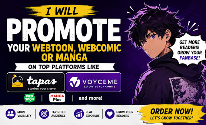 promote your webtoon, webcomic, or manga on tapas, voyceme