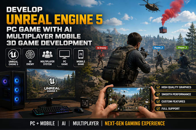 develop unreal engine 5 PC game with ai multiplayer mobile 3d game development