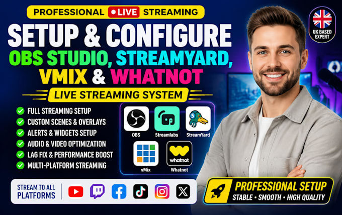 setup and configure your obs studio, streamyard, vmix and whatnot live streaming