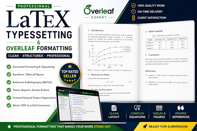 do latex typesetting and overleaf formatting for documents and publications