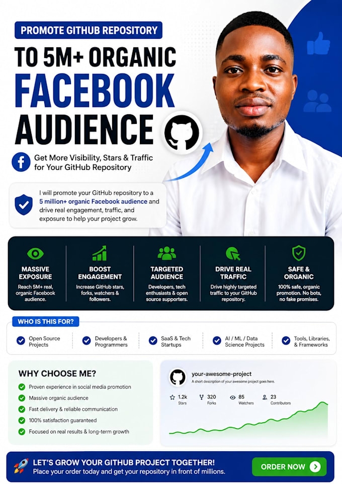 promote github repository to 5m organic facebook audience