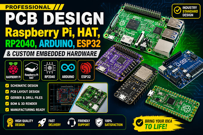 design raspberry pi pcb, hat, rp2040, arduino, esp32 and custom embedded system