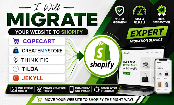 migrate copecart createmystore thinkific tilda or jekyll website to shopify