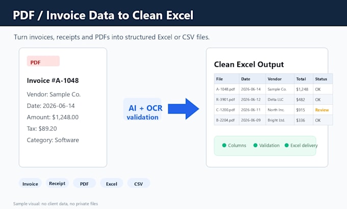 extract invoice, receipt or PDF data into clean excel