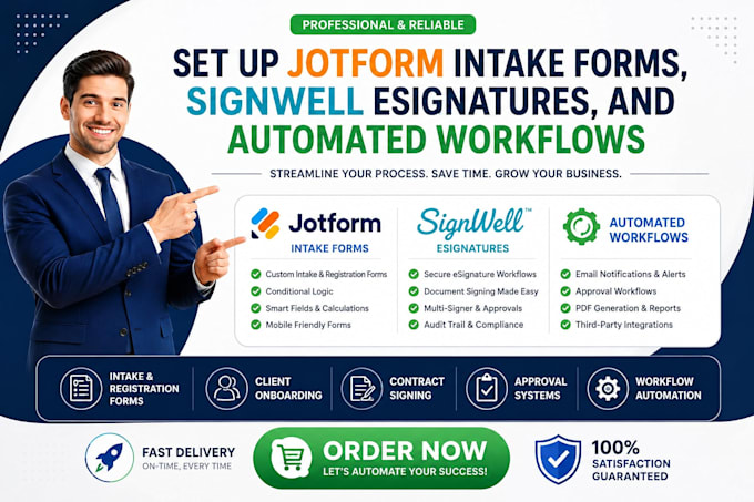 set up jotform intake forms, signwell esignatures, and automated workflows