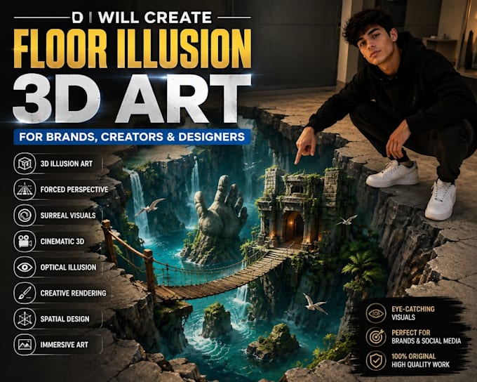 create floor illusion 3d art for brands creators  designers