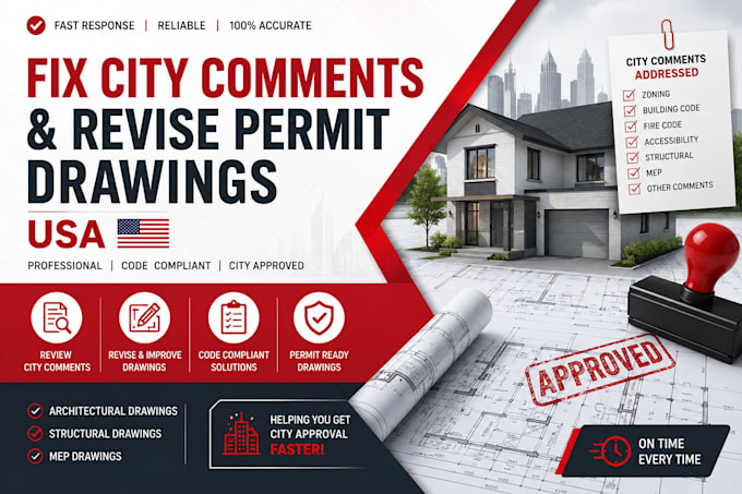 fix city comments and revise permit drawings USA