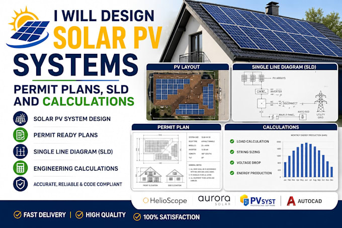 design solar pv systems, permit plans, sld and calculations