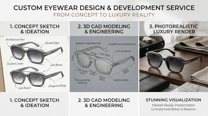 design, model and render custom 3d sunglasses and eyewear frames