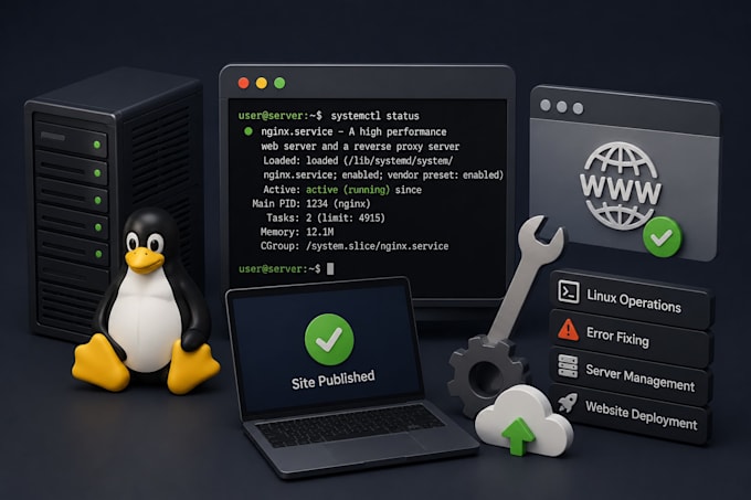 handle linux server management, error fixing and website deployment