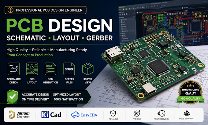 do pcb design, schematic, multilayer pcb layout in kicad, esp32, stm32, iot