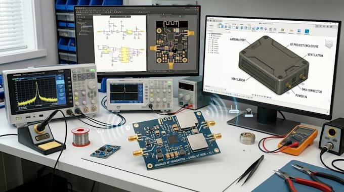 design rf transmitter circuits, miniaturized rf pcbs, and wireless hardware