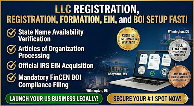 do your complete US llc registration, llc formation, ein and boi setup