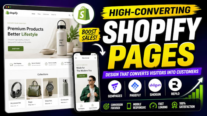 design shopify gempages, pagefly, shogun, replo landing page