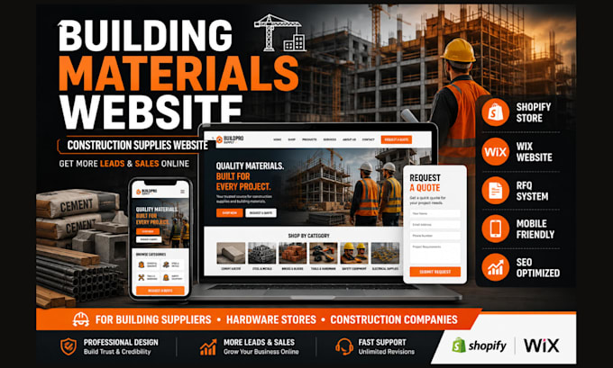design building materials wix website construction supplies shopify store