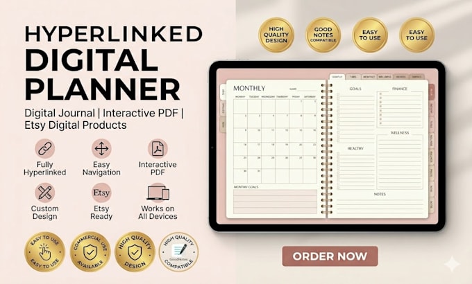 design hyperlinked planner digital product digital journal digital planner