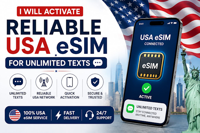 activate reliable USA esim for unlimited texts