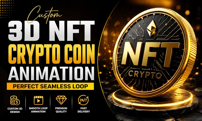 create custom 3d nft crypto coin animation with perfect seamless loop