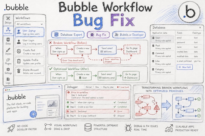 fix bubble workflow bugs and database issues