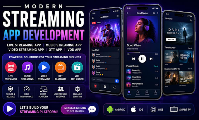 build live streaming app music streaming app video streaming app ott app vod app