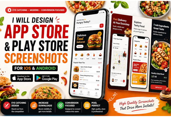 design app store screenshots, play store for ios or android