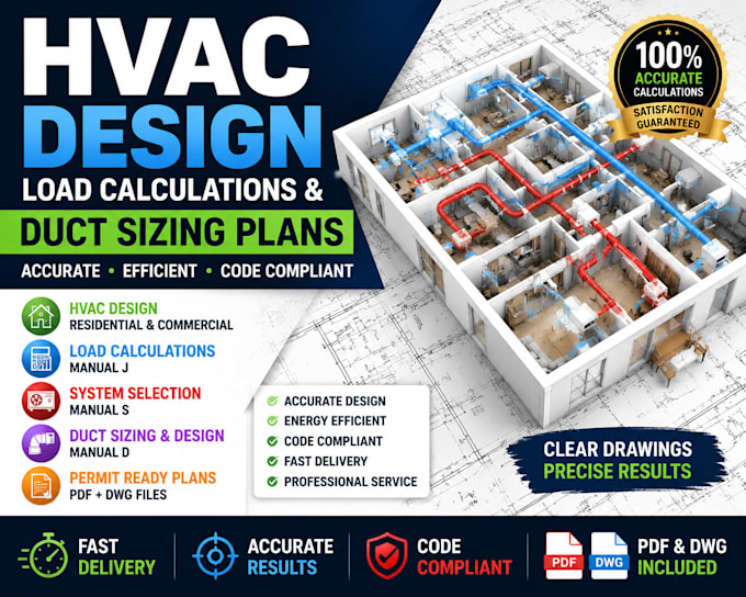 create hvac design, load calculations, and duct sizing plans