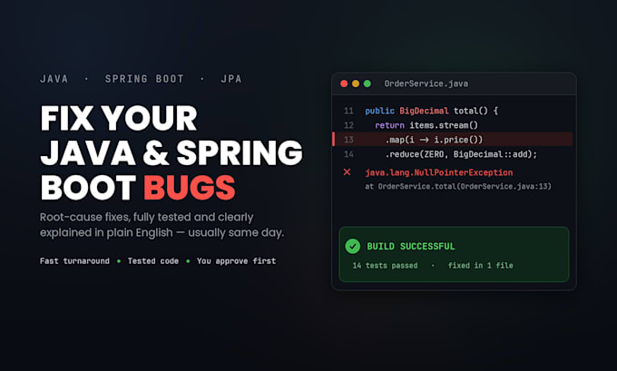 fix bugs and errors in your java and spring boot app