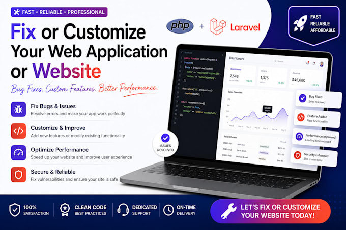 fix or customize your web application or website