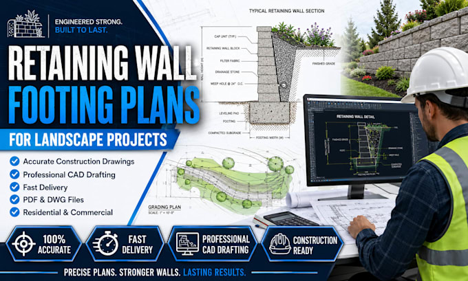 create retaining wall footing plans for landscape projects