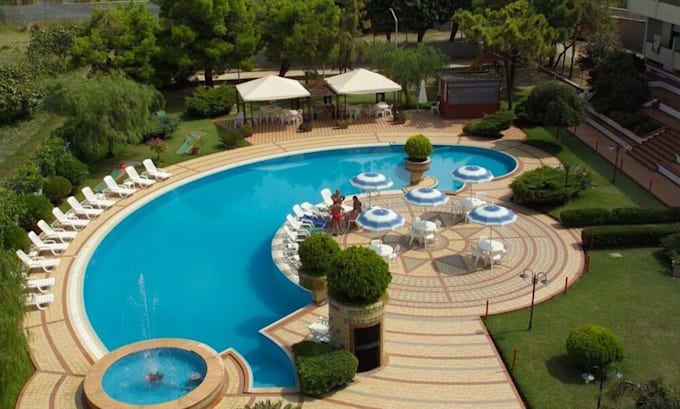 create exterior landscape, garden, pool, backyard patio or 3d realistic disign