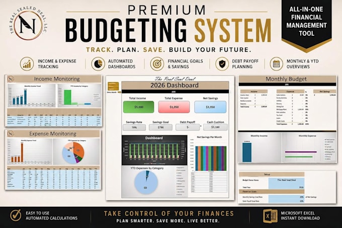 design financial freedom planner, budgeting tracker and expense journal