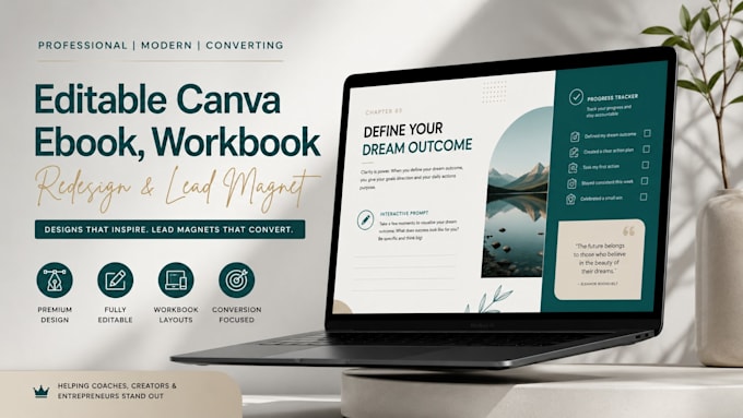 design editable canva ebook, workbook redesign lead magnet worksheet design