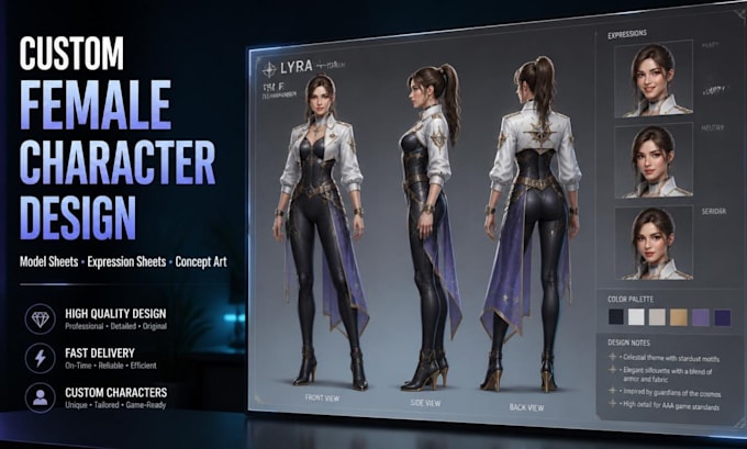 create character turnaround sheet and model sheet design