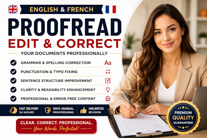 proofread, edit, and correct your english or french documents professionally