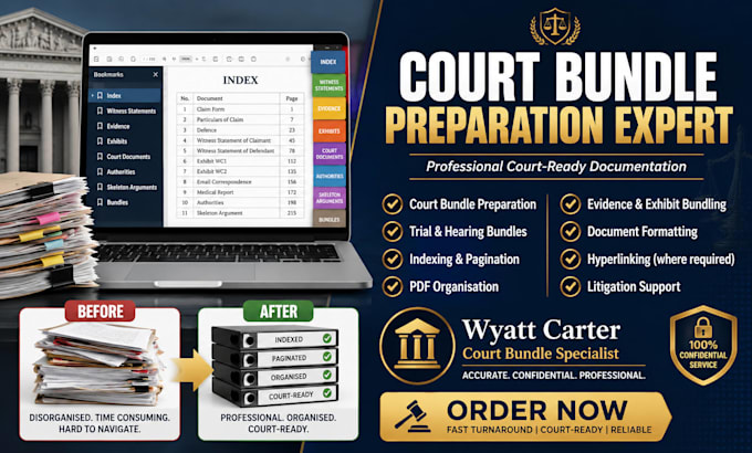 prepare court bundle, trial bundle, indexed bundle, paginated bundle, litigation
