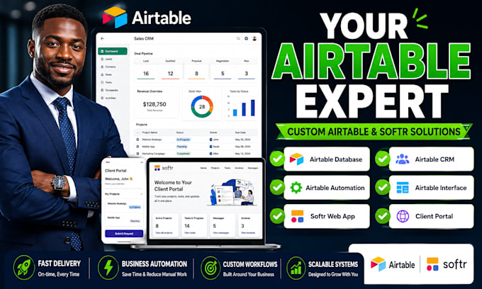 build airtable database, airtable CRM, airtable automation, softr