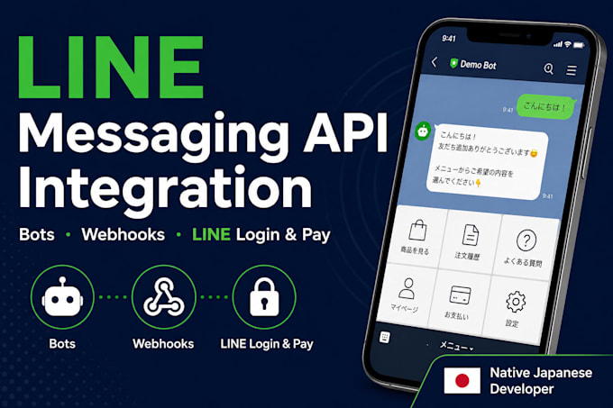 integrate line messaging API, webhook and bot for the japanese market