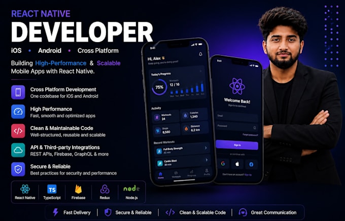 build react native expo mobile apps for ios and android, mvp, figma