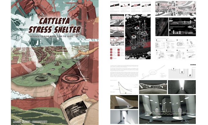 design a professional architectural portfolio and presentation board