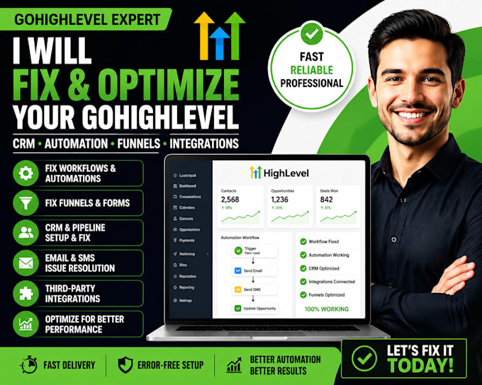 gohighlevel specialist  setup fix  optimize CRM  automations