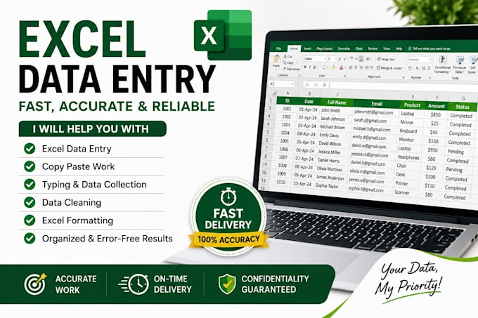 do accurate excel data entry, typing and spreadsheet work