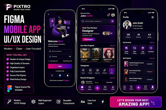 design figma wireframe and modern UI UX for mobile app