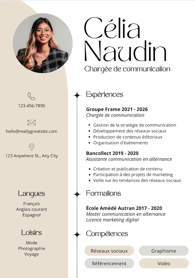 je vais concevoir un CV professionnel sur canva