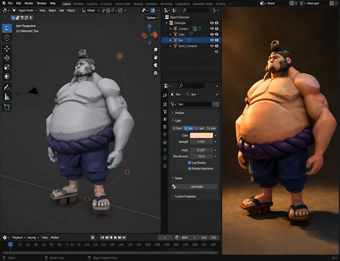 create 3d character design and blender animation