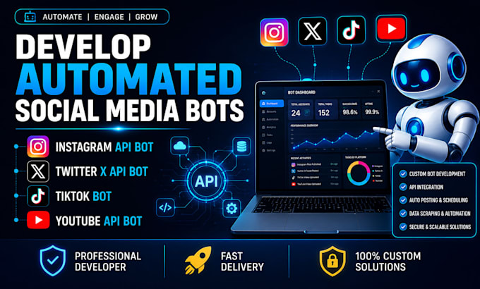 develop automated instagram api bot twitter x api bot tiktok bot yourube api bot