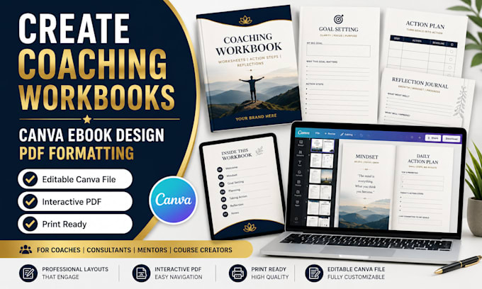 create coaching workbook ebook canva pdf design and formatting for coaches teams