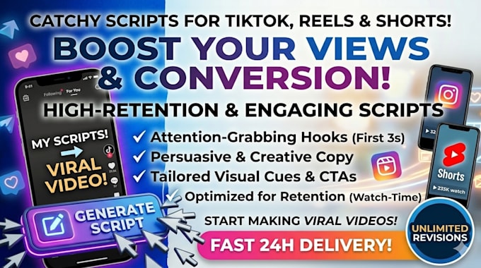 write engaging tiktok script youtube shorts and instagram reels video scripts