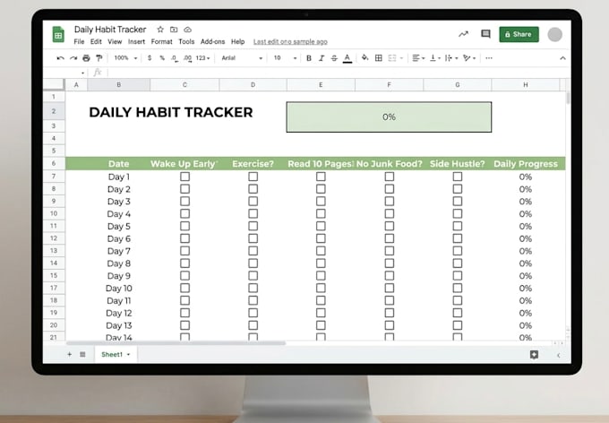 design an automated google sheets template for habit tracking