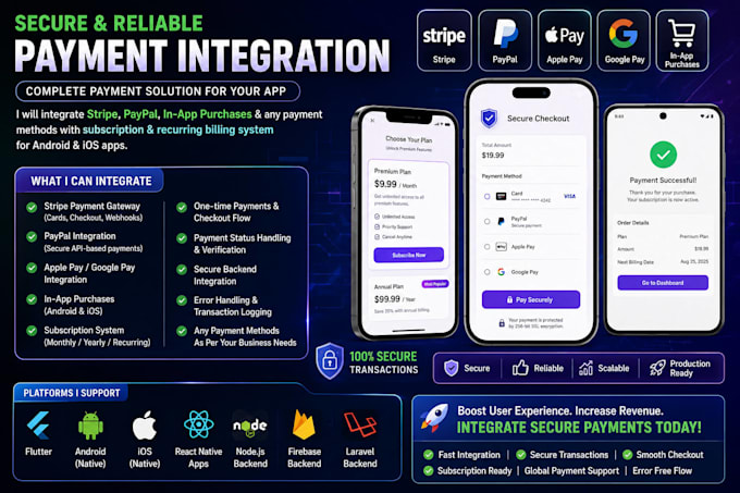 integrate stripe paypal and in app subscriptions in mobile apps
